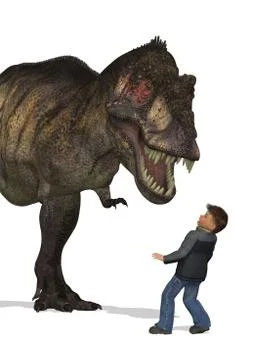 Boy Meets Dinosaur Stock Illustration