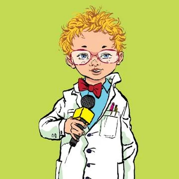 The boy with the microphone. Future profession. future journalist. Stock Illustration