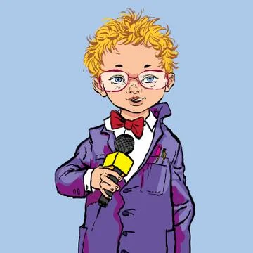 The boy with the microphone. Future profession. future journalist. Stock Illustration