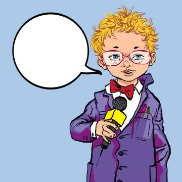 The boy with the microphone. Future profession. future journalist. Stock Illustration