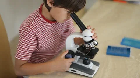 Boy with microscope Stock Footage 21304304