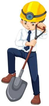 Boy mining with construction hat Illustrazione stock