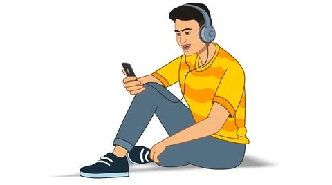 Boy with mobile phone Illustrazione stock