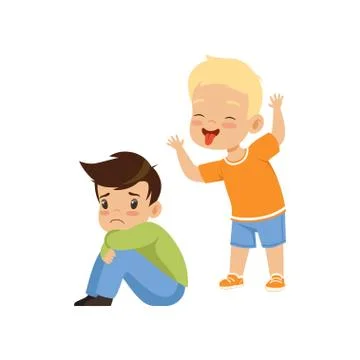 Boy mocking another, bad behavior, conflict between kids, mockery and bullying Illustrazione stock