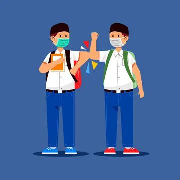 Boy Moslem Elbow Bumping When Meet Friend Stock Illustration