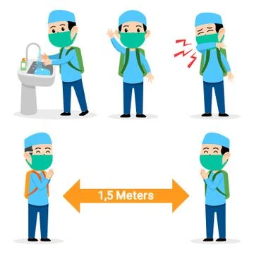 Boy Moslem Student Avoid Flu Disease Spread Stock Illustration
