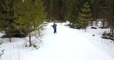 Boy not happy doing winter activities, cross-country skiing in winter Video stock 104635812