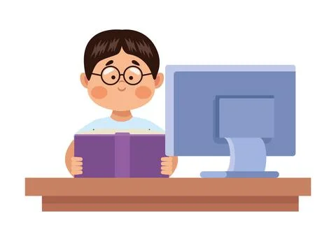 Boy in online class Stock Illustration