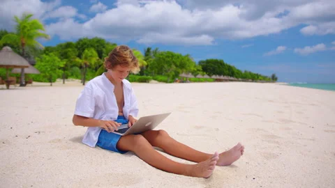 Boy at online lesson with tutor. Kid use laptop against the background of the Stock Footage 170790486