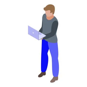 Boy online programming icon, isometric style Stock Illustration