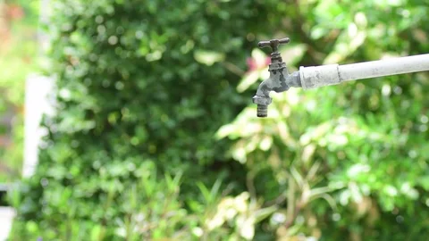 Boy open old faucet to take water Stock Footage 74537565