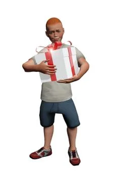 Boy opening a gift box Stock Illustration