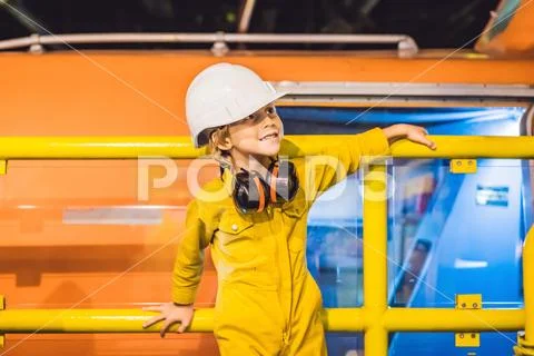 Boy operator recording operation of oil and gas process at oil and rig plant Stock Photos