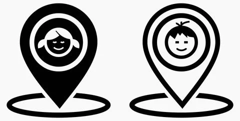 Boy or Gir location icon. Geotag the child. Tracking children. Stock Illustration
