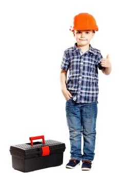 The boy in the orange helmet Stock Photos