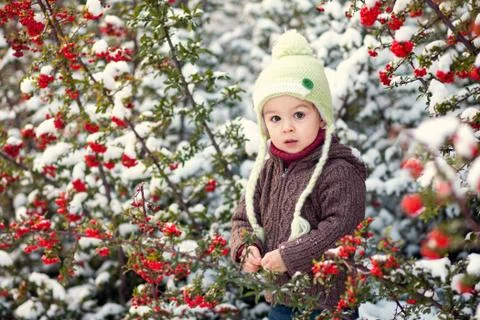 Boy outside in the snow Stock Photos