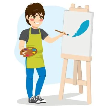 Boy Painting Canvas Stock Illustration