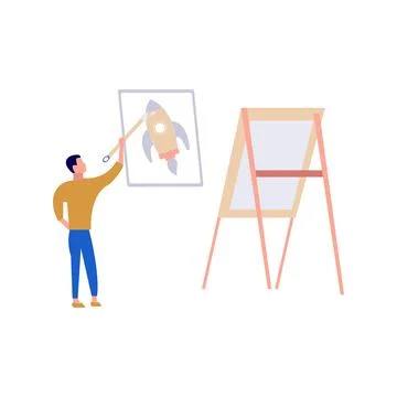 The boy is painting a rocket. Stock Illustration