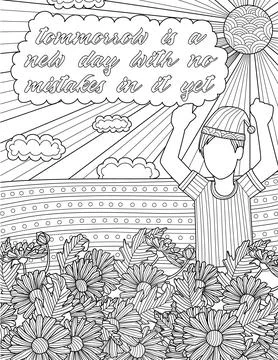 Boy With Pajama Drawing Standing Behind Flowers Under Heat Of The Sun. Positive Stock Illustration