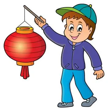 Boy with paper lantern theme image Stock Illustration