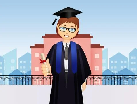 Boy with parchment for graduation Stock Illustration