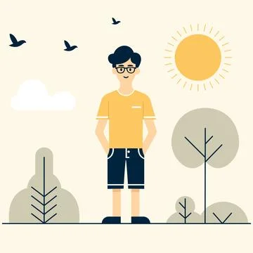 Boy in the Park Vector Illustration Stock Illustration