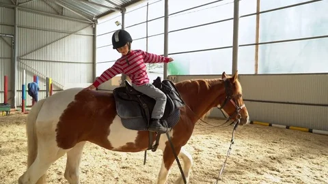 Boy performs horseback riding Stock Footage 73314267