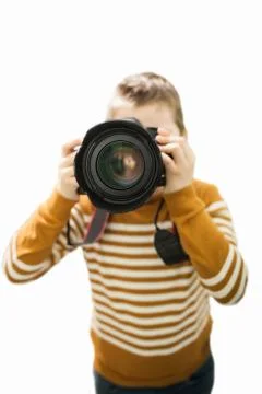 Boy photographer isolate Stock Photos