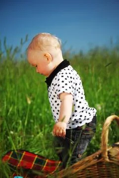 Boy on picnic Stock Photos