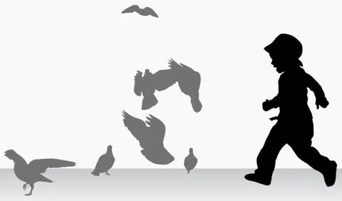 Boy with pigeons Stock Illustration