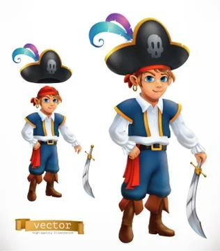 Boy pirate. 3d vector icon Stock Illustration