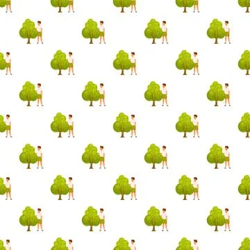 Boy planting a tree seamless pattern for gardening Illustrazione stock