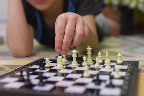 Boy play in the chess. without face Stock Photos