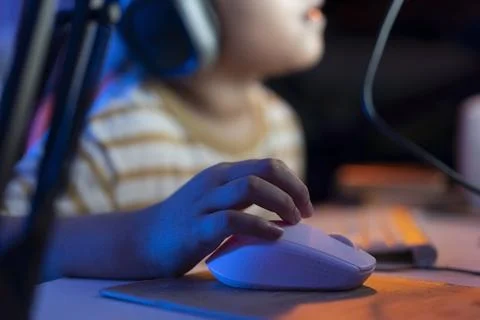 Boy play computer Stock Photos