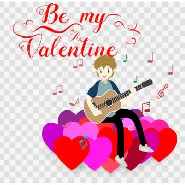 Boy play guitar love for Valentine's day.on  Happy valentine's day and Love i Stock Illustration