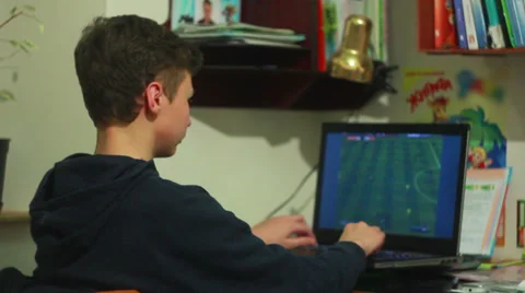 Boy Play in Laptop 1 Stock Footage 32906704