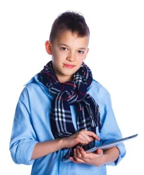 Boy play with tablet 스톡 사진