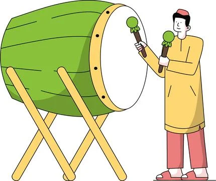 Boy Playing Bedug or Ramadan Drum Illustration Stock Illustration