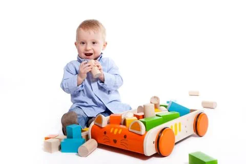 Boy playing with blocks Stock Photos