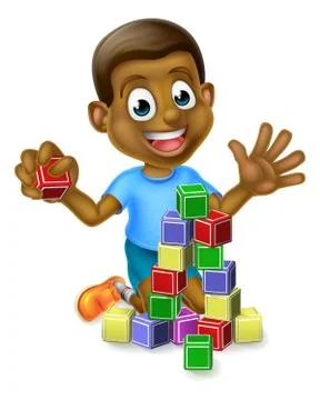 Boy Playing With Building Blocks Illustrazione stock
