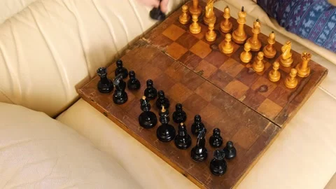 A boy playing chess with himself Video stock 150384841
