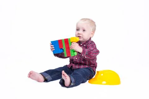 Boy playing with cubes Stock Photos