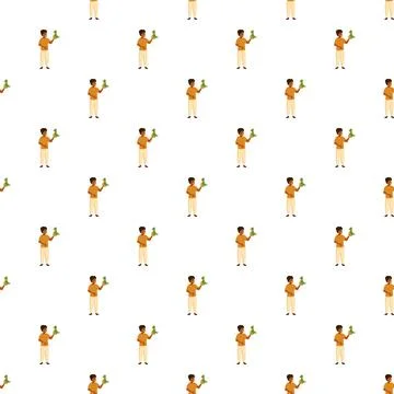 Boy playing with dinosaur toy creating a seamless pattern Stock Illustration
