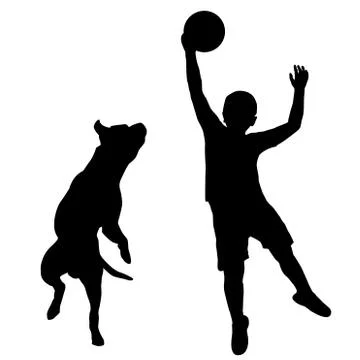 Boy playing with dog Stock Illustration