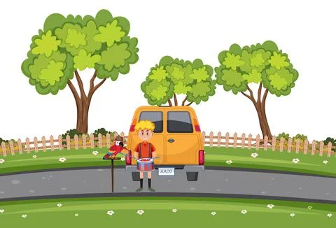Boy playing drum in the park Stock Illustration
