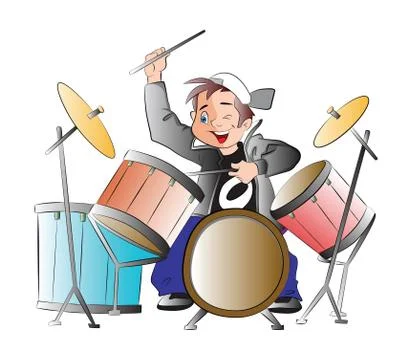 Boy Playing Drums, illustration Stockillustratie