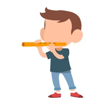 A boy playing the flute on a white background. Vector illustration EPS 10. Illustrazione stock