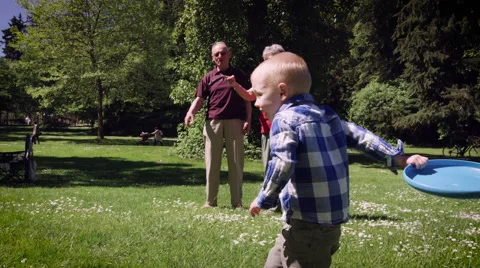 Boy playing frisbee in park Stock Footage 64452968