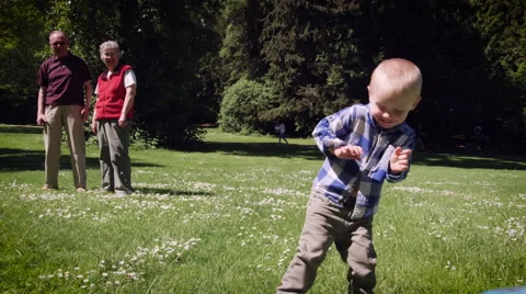 Boy playing frisbee in park Stock Footage 64452987