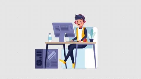 The Boy Is Playing A Game On Computer Alpha Channel Video stock 260913164